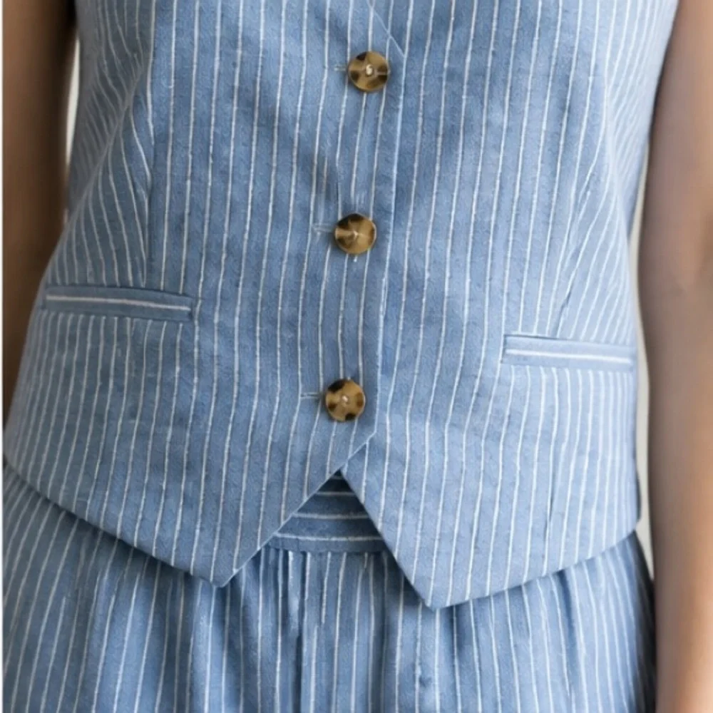 Wren Women’s Light Blue Striped Vest & Wide-Leg Pants Set